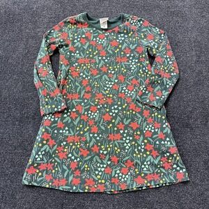 Hanna Andersson Dress Girls 5 Green Floral Long Sleeve 100% Cotton Playwear